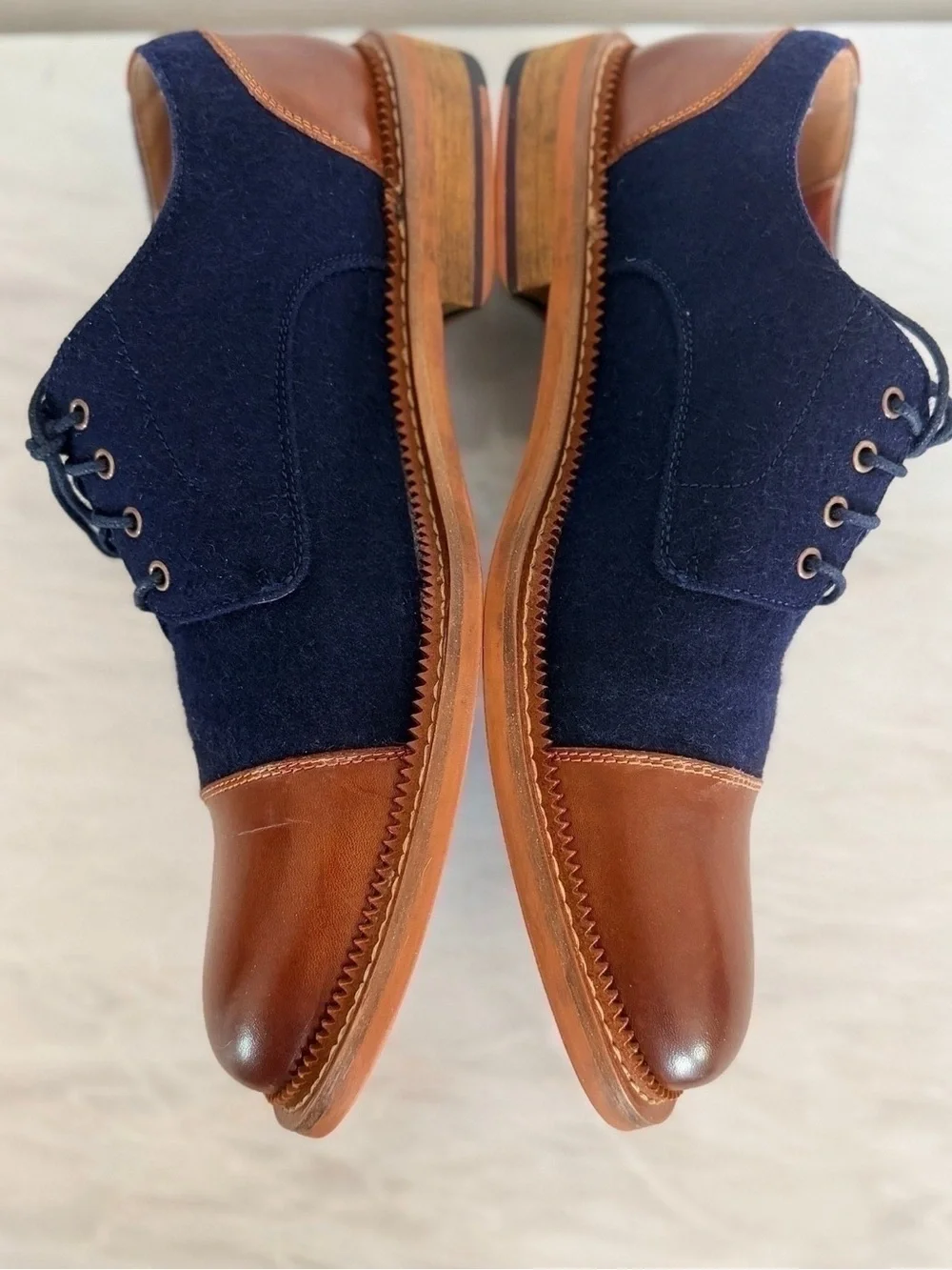 Vintage Foundry Co Dante Cap Toe Oxford Shoes Men’s 10 Blue Suede Brown Leather